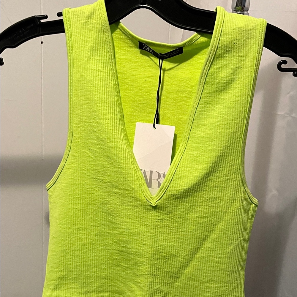 Zara Vibrant Lime Ribbed Tank Top